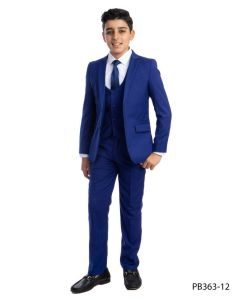 Perry Ellis Outlet Boy's 5 Piece Suit with Shirt & Tie - U Shaped Vest