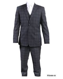Perry Ellis Boy's 3 Piece Suit - Fashion Windowpane