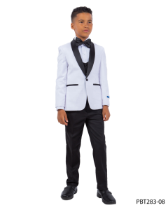 CCO Boy's Outlet 5 Piece Suit with Shirt & Tie - Black U Cut Vest