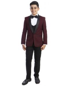 Perry Ellis Boy's 5 Piece Suit with Shirt & Tie - Black U Cut Vest