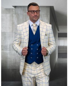 Statement Men's 100% Wool 3 Piece Suit - Stylish Windowpane