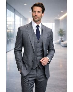 Charcoal Suit Mens 3 Piece Suits Plaid Suit