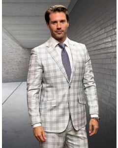 Statement Men's 100% Wool 2 Piece Suit - Double Lined Windowpane