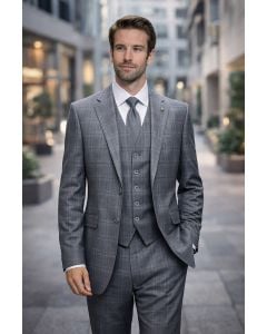 Charcoal Suit Three Piece Plaid Suits for Men