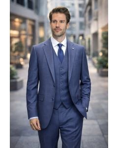 Statement Men's Outlet 3 Piece 100% Wool Plaid Suit - Modern Fit
