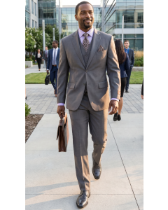 Light Grey Mens Suits Pleated Pants Notch Lapel
