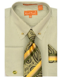 Karl Knox Men's French Cuff Collar Bar Shirt Set - Stripe Pattern