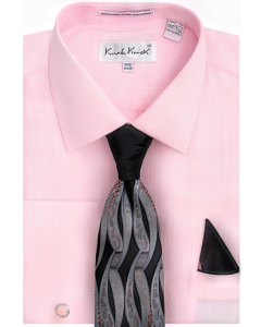 Karl Knox Men's French Cuff Fashion Shirt Set - Printed Tie and Handkerchief
