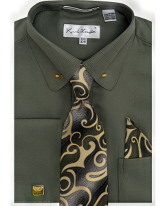 Karl Knox Men's French Cuff Fashion Shirt Set - Collar Bar
