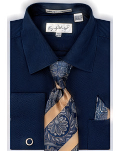 Karl Knox Men's French Cuff Fashion Shirt Set - Print and Stripe Tie