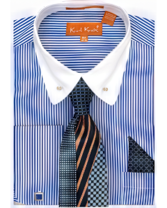 Karl Knox Men's French Cuff Shirt Set - Stripe Pattern