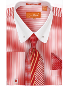 Karl Knox Men's French Cuff Shirt Set - Stripe Pattern