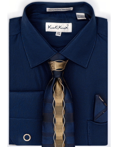 Karl Knox Men's French Cuff Fashion Shirt Set - Chainlink Tie