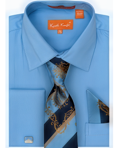 Karl Knox Men's French Cuff Fashion Shirt Set - Striped Tie
