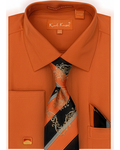 Karl Knox Men's French Cuff Fashion Shirt Set - Striped Tie