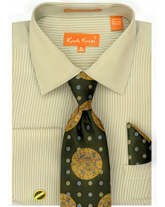 Karl Knox Men's French Cuff Fashion Striped Shirt Set - Dot Tie