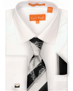 Karl Knox Men's French Cuff Fashion Shirt Set - Striped Tie