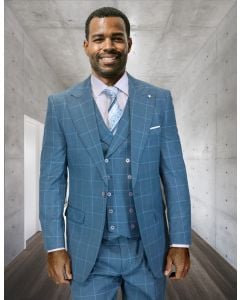 Statement Men's 3 Piece 100% Wool Wide Leg Suit- Solid Windowpane