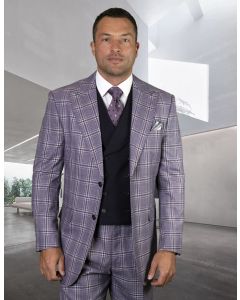 Statement Men's 100% Wool 3 Piece Suit - Fashion Windowpane