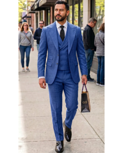Statement Men's Outlet 3 Piece 100% Wool Modern Fit Suit - Wide Peak Lapel