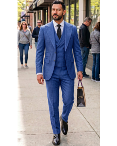 Steel Blue Suit Single Breasted Jacket with Wide Peak Lapel and Double Breasted Vest