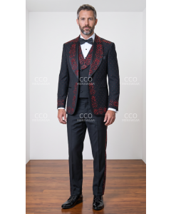 Black/Red Tuxedo Three Piece Tux for Men