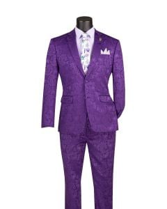 CCO Men's Outlet 2 Piece Slim Fit Suit - Stylish Accented Patterns