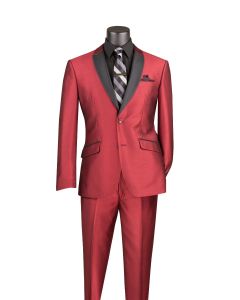 Vinci Men's 2 Pc Sharkskin Slim Fit Suit - Trimmed Shawl Collar