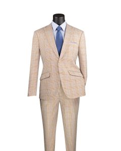 Vinci Men's 2 Piece Slim Fit Suit - Accented Windowpane