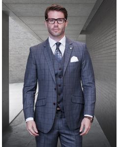 Statement Men's 100% Wool Cashmere 3 Piece Suit - Bold Windowpane