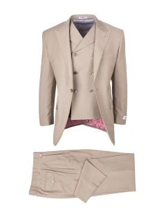 Tiglio Rosso Men's 3 Piece 100% Wool Suit - Wide Leg Pants - Tan