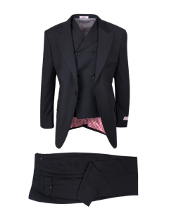 Tiglio Rosso Men's 3 Piece 100% Wool Suit - Wide Leg Pants - Black
