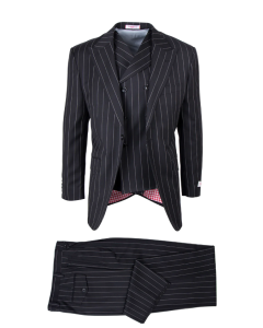 Tiglio Rosso Men's 3 Piece 100% Wool Suit - Wide Leg Pants - Black and White Pinstripe