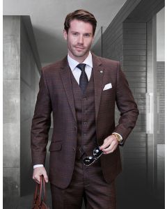 Statement Men's 3 Piece 100% Wool Cashmere Suit - Plaid Windowpane