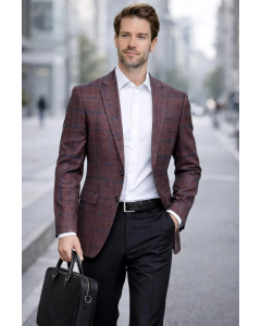 Statement Men's Outlet 100% Wool Modern Fit Sport Coat - Subtle Plaid