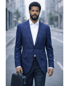 Statement Men's Outlet 100% Wool Modern Fit Sport Coat - Classic Plaid