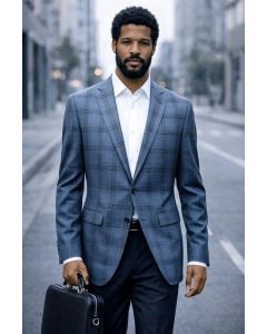 Indigo Blazer Men's Plaid Jackets Single Breasted Jacket