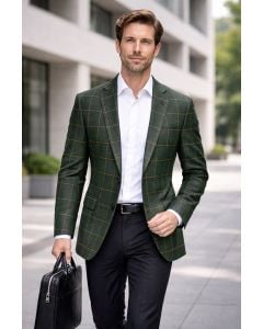 Hunter Green Plaid Blazers Mens Jackets