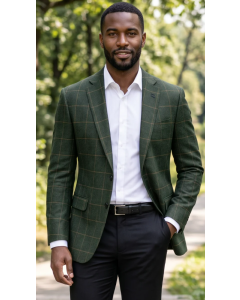 Statement Men's Outlet 100% Wool Modern Fit Sport Coat - Textured Plaid