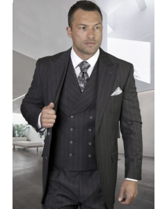 Statement Men's Outlet 100% Wool 3 Piece Suit - Two Tone Pinstripe