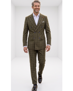 Brown Men Suit Windowpane Plaid
