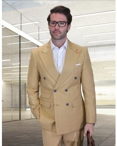 Statement Men's Outlet 100% Wool 2 Piece Double Breasted Suit - Subtle Windowpane