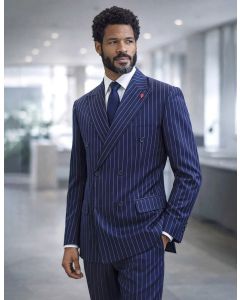 Navy Blue Suit Pinstripe Suit Double Breasted Suit Jacket 