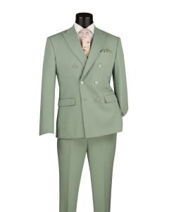 CCO Men's Outlet 2 Piece Slim Fit Double Breasted Suit - Solid Color