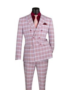 CCO Men's Outlet 2 Piece Slim Fit Double Breasted Suit - Layered Plaid