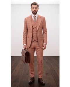 Salmon Suit 3 Piece Suit with Double Breasted Vest and Peak Lapel