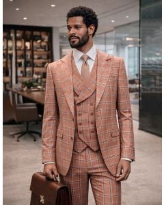 Salmon Suit 3 Piece Suit with Double Breasted Vest and Peak Lapel