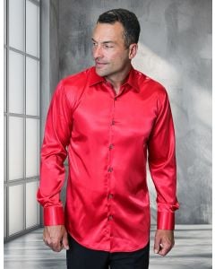 Statement Men's Outlet Long Sleeve Woven Shirt - Solid Color Satin