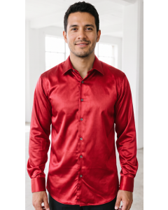 Statement Men's Outlet Long Sleeve Woven Shirt - Solid Color Satin