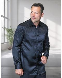 Statement Men's Long Sleeve Satin Shirt - Rhinestone Accents